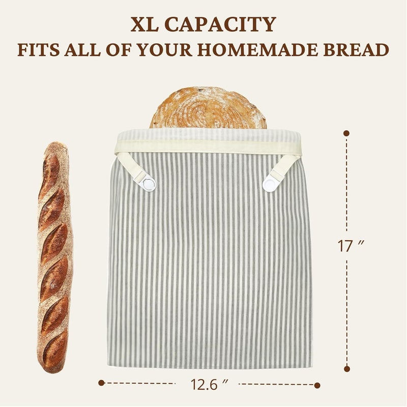 BRONYPRO Reusable Beeswax and Linen Bread Bags, 2-Pack Waxed Bread Bags for Homemade Bread & Sourdough, Sustainable Sourdough Loaf Storage to Lock in Freshness, Large 17x12.6in, Grey - Image 5